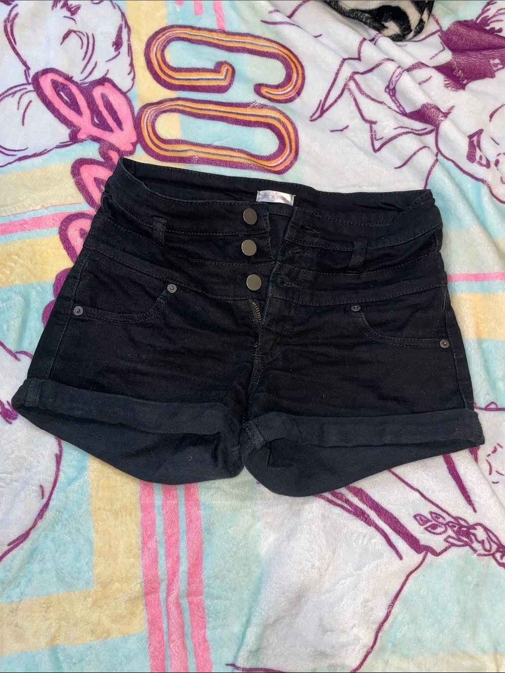 Xhilaration Black High-Rise Roll-Cuff Jean Shorts
